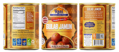 35.3oz (2.2lbs) 1kg, Pack 6, 14 Rani Gulab Jamun Round (w/ Cardamom Flavored Sugar Syrup) of Approximately pieces, Easy