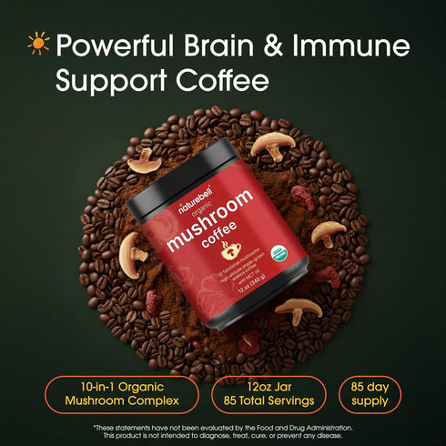 12 oz Immune NatureBell Organic Mushroom Coffee - - Superfood Blend for Energy Support - Brain & Health Support*