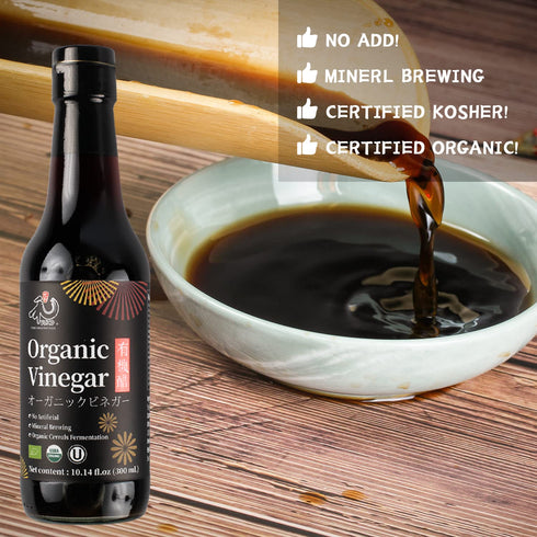 10.14 oz(300ml) YUHO Organic Black Vinegar Less Salt, Kosher Great for Dumpling, Stir-fried Vegetables, Pork Belly