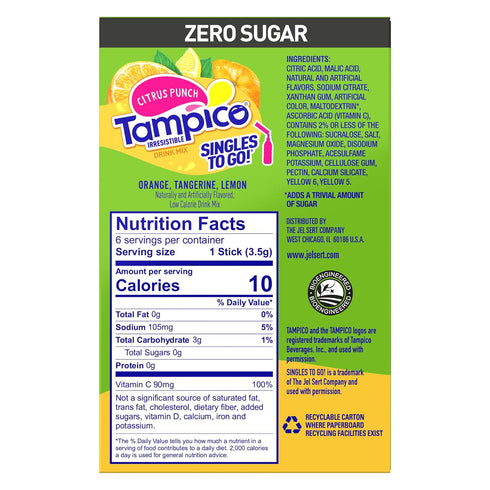 3 (Pack 6) SINGLES TO GO! Tampico Variety, Singles To Go Powdered Drink Mix, Boxes of Mango Punch and Citrus Punch