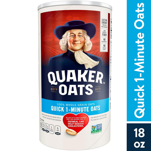 VEMAX Store 1-Minute 18 oz (Pack 2) Whole Grain Oats, Quick Cook Oats, Canister