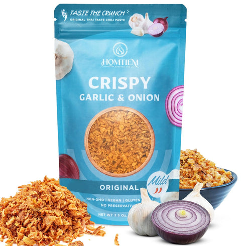 Homtiem Crispy Garlic & Onion : Original Mild 3.5 Oz., Mild Spice,