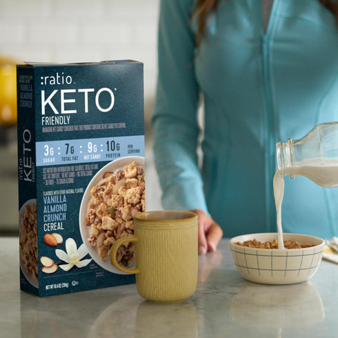 10g 10.4 oz (Pack 2) Ratio Trio Vanilla Almond Crunch Cereal, Protein, Keto Friendly