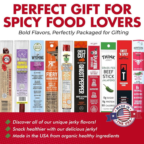 (10 Count) Pack Jerky-n-Spice Premium Spicy Meat Sticks Gift Box | Beef Sticks Variety | Beef Jerky Basket for Men |
