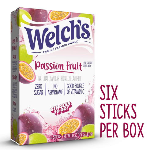 (12 6 Packets 72 Welch's Singles To Go Water Drink Mix - Passion Fruit Powder Sticks Boxes with Each - Total Servings)