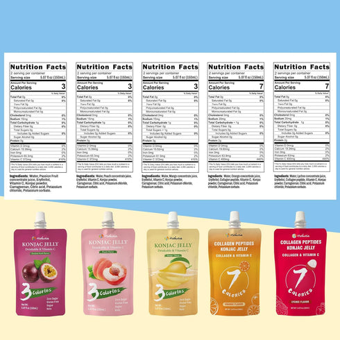 Pack 0 10 Pack Hethstia Konjac Jelly Drinkable Pouch Variety - Low Calorie, Sugar, Gluten-Free, Collagen Peptides