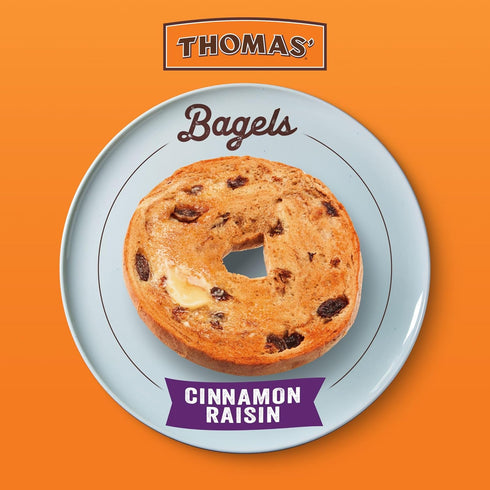 THOMAS' 6 count, (3.0 oz 8g 18 oz Cinnamon Raisin Bagels, each), Protein, Kosher Bagels, Bag