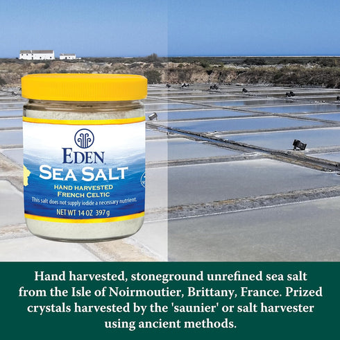 14 oz Eden Sea Salt, Hand Harvested French Celtic, Stone Ground (Fine), Trace Minerals, Unrefined, Glass Jar