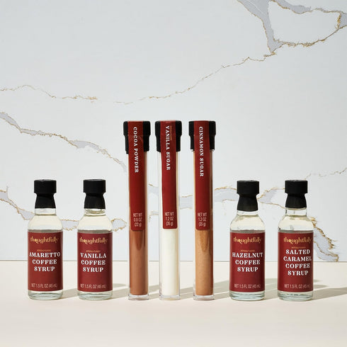 Set, 4 2 1 Set 7 Thoughtfully Gourmet, Coffee Bar Gift Includes Delicious Syrups, Flavored Sugars and Cocoa Powder