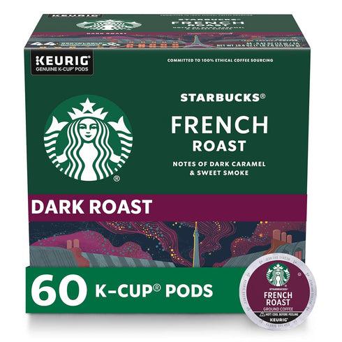 Starbucks K-Cup Coffee Pods, Dark Roast Hot or Iced Coffee, French Roast,