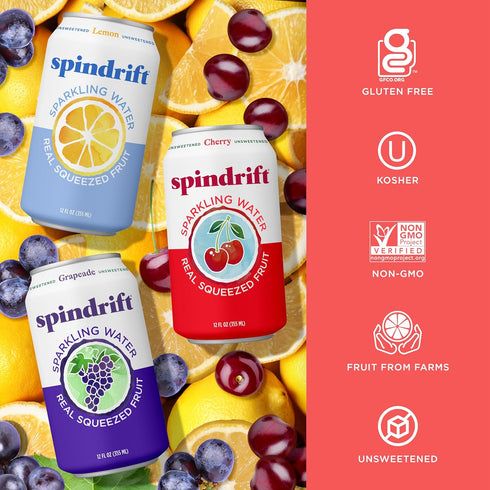 3 Pack, 12 Oz Pack 24 Spindrift Sparkling Water, Americana Flavor Variety Made with Real Squeezed Fruit, Fl Cans