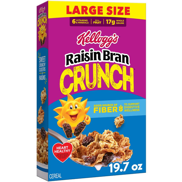 Kellogg's Raisin Bran Crunch Breakfast Cereal, Good Source of Fiber, Large Size,