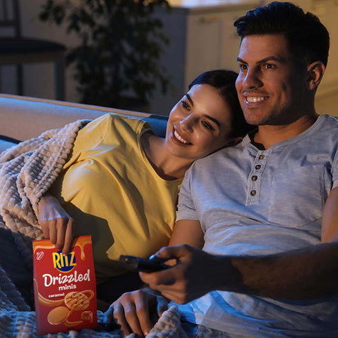 6-8 oz RITZ Drizzled Minis Caramel Crackers, Snacks for Kids and Adults, Party Snacks, Bags