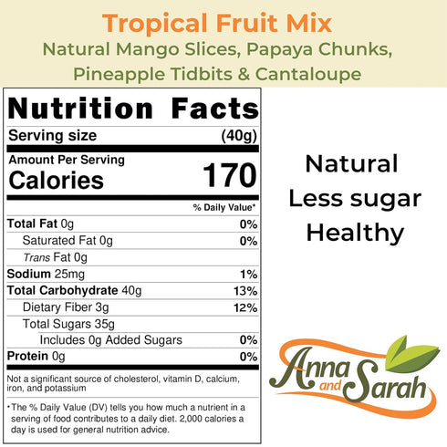 3 Lbs Tropical Fruit Mix, Natural Mango Slices, Papaya Chunks, Pineapple Tidbits & Cantaloupe in Resealable Bag