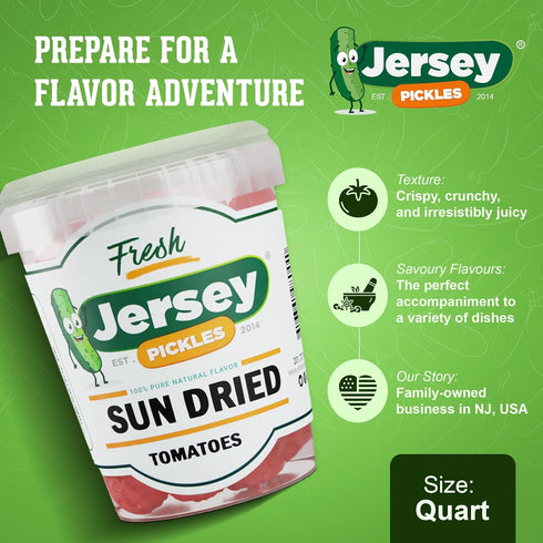 Jersey Pickles - Sun Dried Tomatoes Julienne Cut in Olive Oil (Quart) Pickled Vegetable Handcrafted Gourmet Tomatoes