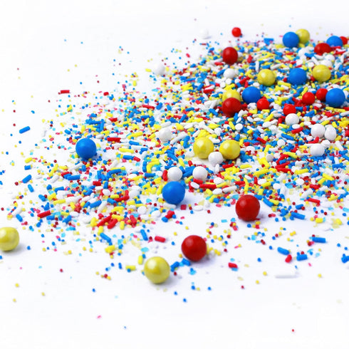 Sprinkle Pop Crash! Boom! Pow! Sprinkle Mix, Red Yellow Blue White Sprinkles for Superhero Themed Birthday