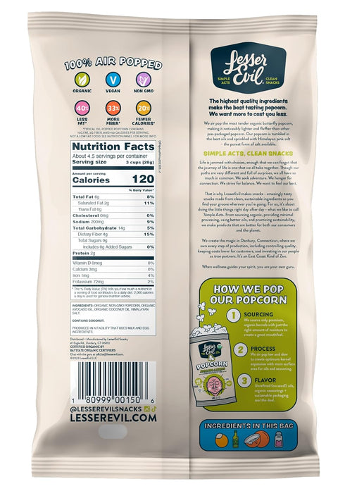 4.6 Oz, Pack 3 LesserEvil Avocado-licious Organic Popcorn, Amazon Exclusive, Premium Quality, Minimally Processed, No