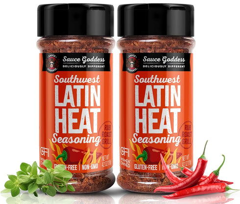 Sauce Goddess Southwest Latin Heat Shaker (2-Pack) - BBQ Rub with Cumin, Oregano, Cayenne, and Chiles