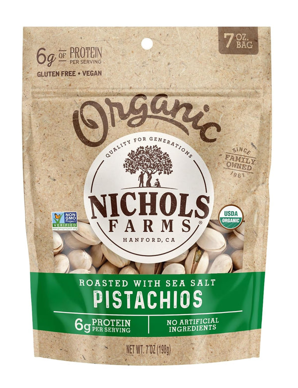 Nichols Farms Organic InShell California Pistachios, Healthy Protein Snack, Roasted with Sea