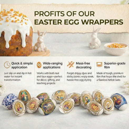 Set 21 Pack Decorative Easter Egg Wraps Russian Icons Religious Orthodox Dying Kit Dye - Ukrainian Kit Sleeve Heat
