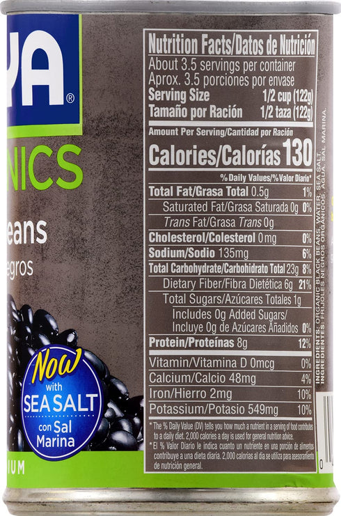 15.5 (Pack 8) Goya Organic Black Beans, Low Sodium with Sea Salt, Ounce
