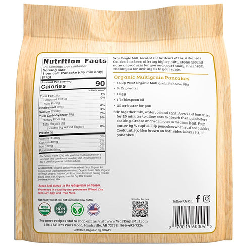 24 oz (2 Pack) War Eagle Mill Multigrain Pancake Mix, Organic, Bag