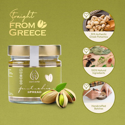 7.05 oz (200g) 20% CORINTO Pistachio Cream Spread with Milk Chocolate, Smooth Greek Pistachio Butter, Palm Oil Free