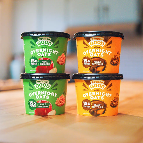 2 15g 5g (2.2oz Proper Good of Each Flavor: Peanut Butter Cup & Apple Cinnamon Overnight Oats, with Protein, Fiber