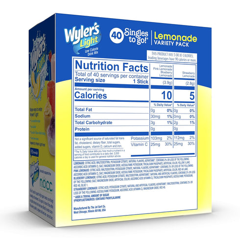 Pack, 40 Packets, Pack, On-The-Go,(Pack 1) Wyler's Light Lemonade Variety ct Singles to Go Powder Water Drink Mix
