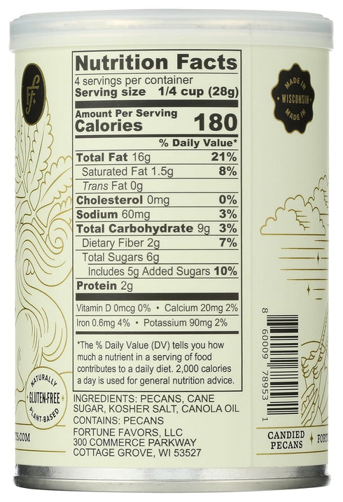 (4oz, Fortune Favors Candied Pecans, Sweet and Salty Snack, Hand Crafted in Small Batches, USA-Grown Classic)