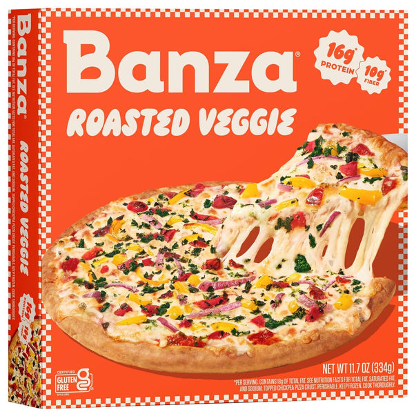 Banza Roasted Veggied Frozen Pizza from Chickpeas - High Protein, Gluten Free,