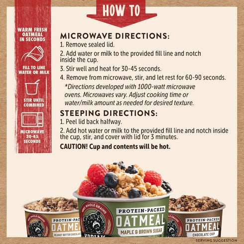 Pack: Kodiak Cakes Instant Oatmeal Cup Variety Peanut Butter Chocolate Chip, Maple & Brown Sugar, & Chocolate Chip