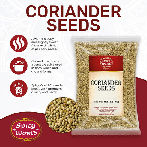 Spicy World 5 Coriander Seeds Pounds Bulk - Pure Indian Spice