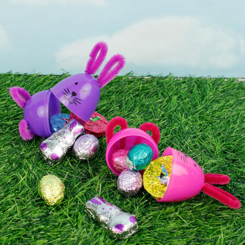 12 Easter Bunny Eggs, Plastic Multicolor Egg Hunt Supplies, Rabbit Ear Details, Total