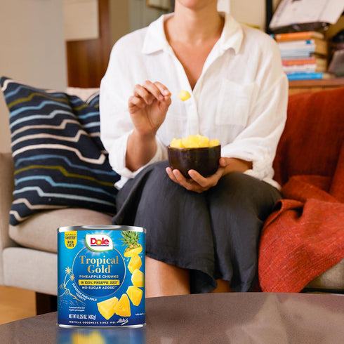 100% 15.25 Oz, 12 Count Dole Canned Fruit, Tropical Gold Pineapple Chunks in Pineapple Juice, Gluten Free, Pantry