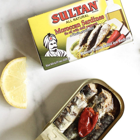 100% 4.37oz (Pack 10) Sultan Moroccan Season Sardines in Oil with Chili Peppers, All-Natural, High Protein, No