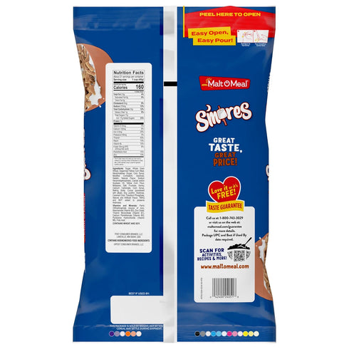 30 OZ Malt-O-Meal S'mores Breakfast Cereal, with Honey Graham Squares, Chocolatey Puffs and Marshmallow Bits, Large