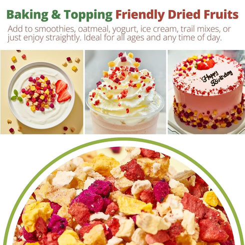 5.29oz 100% Freeze Dried Mixed Fruits - Real Crunchy Mixed Dehydrated Fruit Cubes with Strawberry, Dragon Fruit, Peach