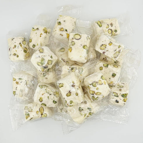 Soft White Nougat Candy, 2 Lb Individually Wrapped Pistachio Nougat, Divinity Candy