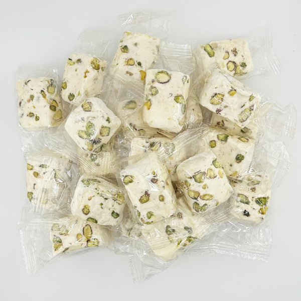 Soft White Nougat Candy, 2 Lb Individually Wrapped Pistachio Nougat, Divinity Candy