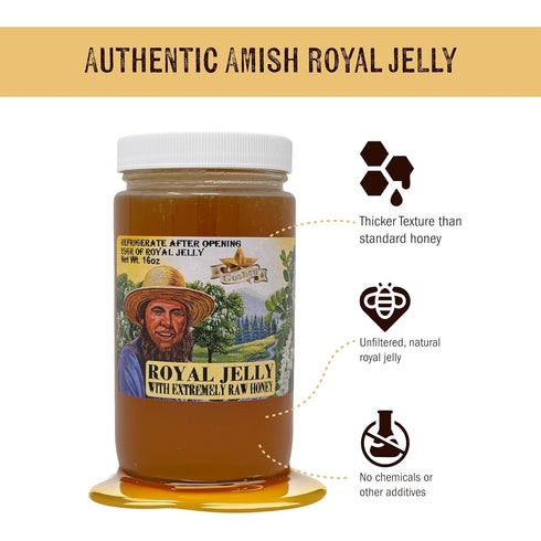 25g Country, 454g/16Oz Goshen Honey Raw Royal Jelly Honey - With of Royal Jelly - Unfiltered - Unprocessed - Pure