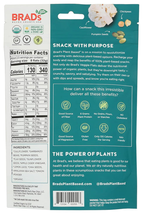 Brad's Raw Organic Sea Salt Cauliflower Veggie Flats, 3 OZ