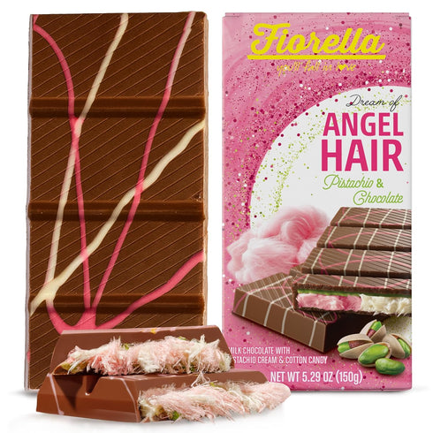 Fiorella Dubai Angel Hair Chocolate Bar 5.29 Oz, Pink & White Cotton