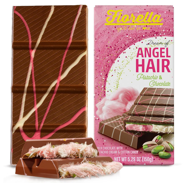 Fiorella Dubai Angel Hair Chocolate Bar 5.29 Oz, Pink & White Cotton