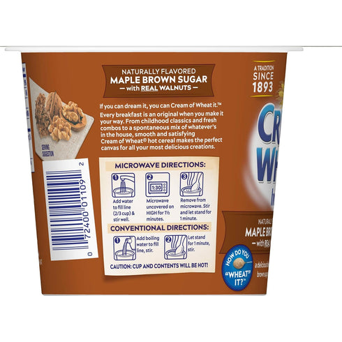 Cream of Wheat 2.29 (Pack 6) Instant Hot Cereal To-Go Cups, Maple Brown Sugar Walnut, Ounce