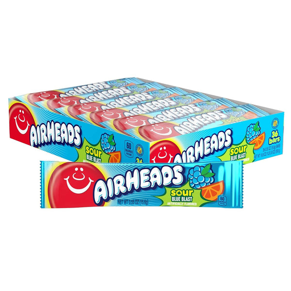 Airheads SOUR Candy Bars, Sour Blue Blast Flavored, Bulk, Concessions, Parties, Pack