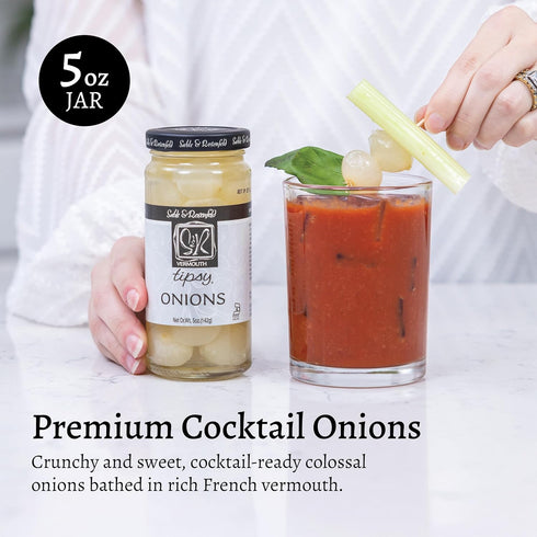 5 oz (Pack 6), Sable & Rosenfeld Vermouth Tipsy Onions, of Gourmet Pickled Silverskin Cocktail Onions in Jar, Kosher
