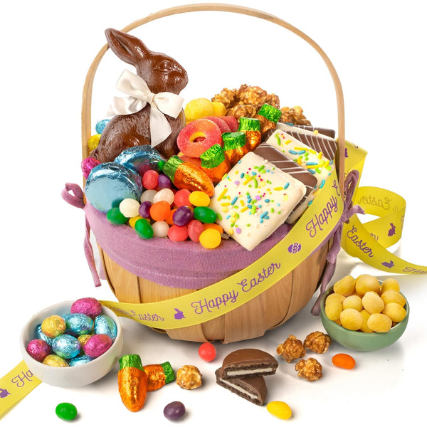 Easter Basket with Chocolate Bunny Chocolate Candy and Sweets Easter Basket, Festive