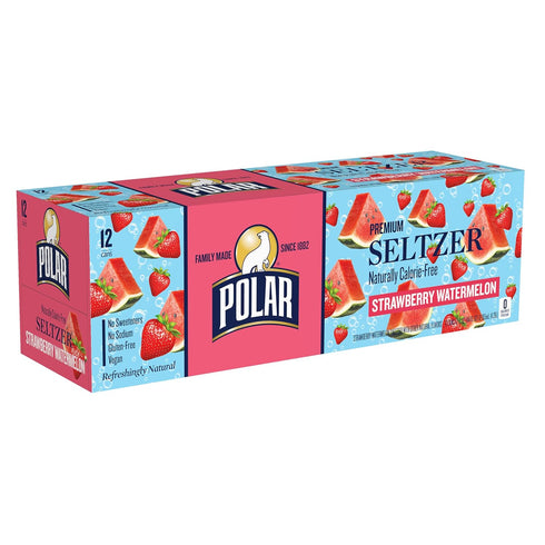 12oz 12 pack Polar Seltzer Water Strawberry Watermelon Can