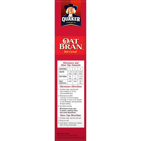 16 Quaker Hot Oat Bran Hot Cereal, Ounce Box